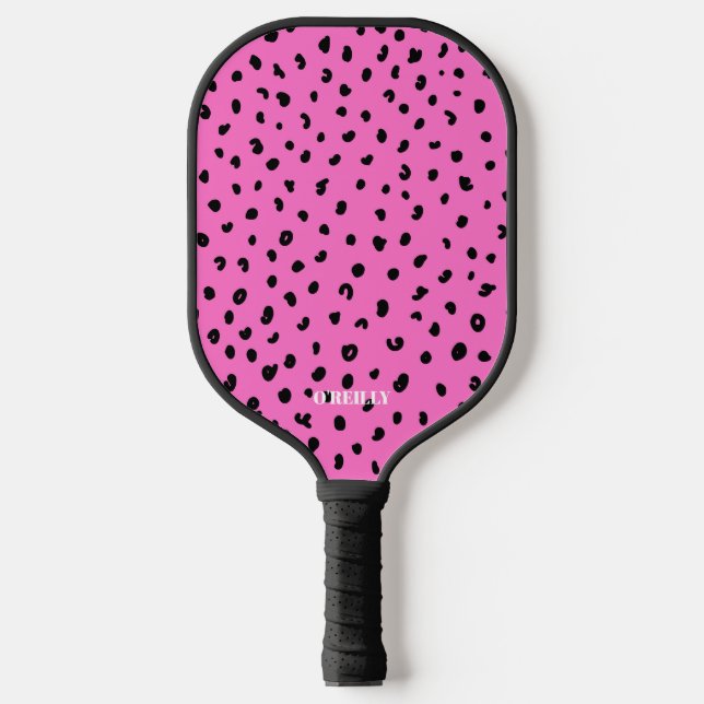 Pink und Schwarz Leopard Tierhautmuster Pickleball Schläger (Vorderseite)