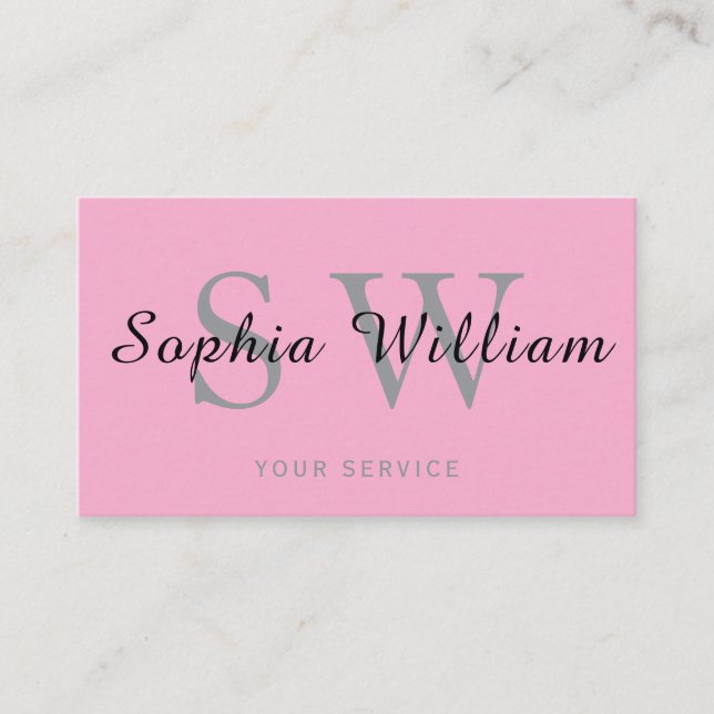 Pink und schwarz monogramm minimales modernes Gesc Telefonnummerkarte (Vorderseite)
