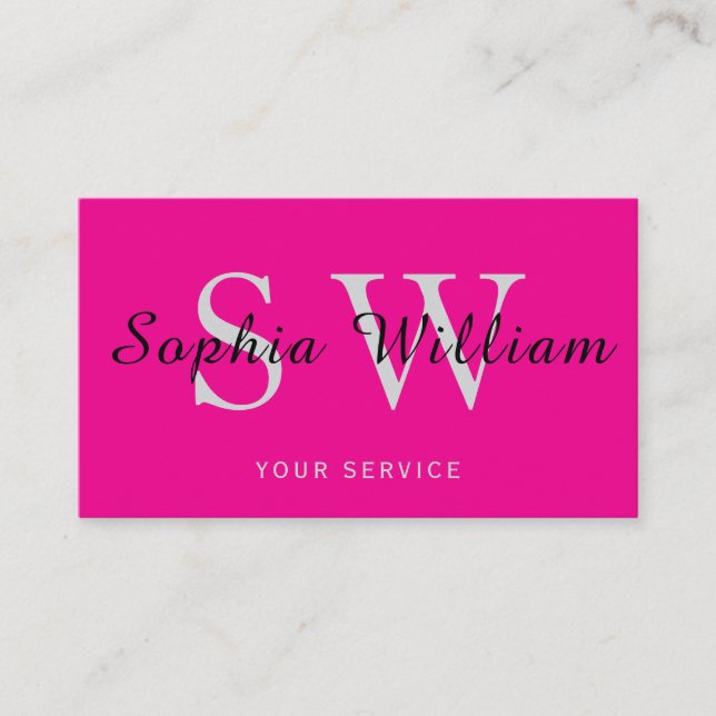 Pink und schwarz monogramm minimales modernes Gesc Telefonnummerkarte (Vorderseite)