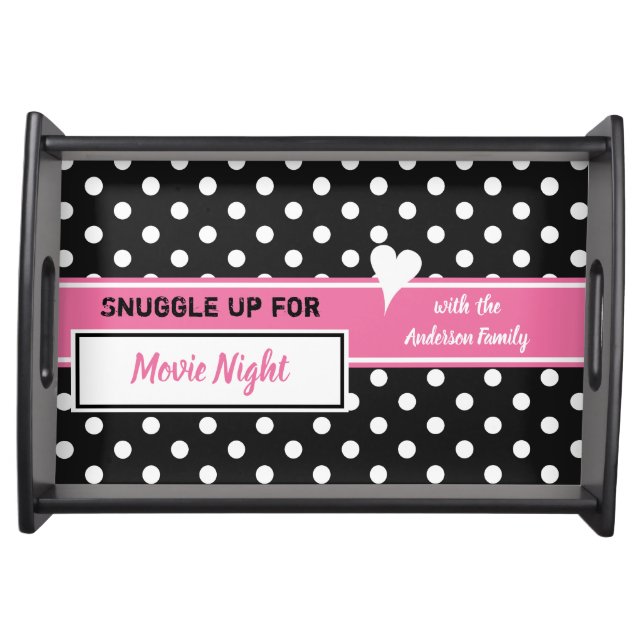 Pink und schwarz Movie Night Familiennamen Snacks Serviertablett (Vorderseite)