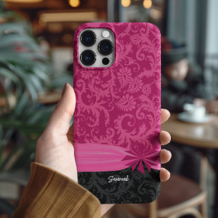 Pink und schwarz Personalisiert Damask iPhone Cove 16 Pro Hülle