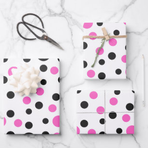 Pink und Schwarz-Polka-Dot Geschenkpapier Set