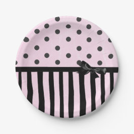 Pink und schwarz Polka Dot Streifen Party Papierpl Pappteller