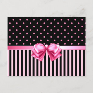 Pink und schwarz Polka Punkte/Streifen Postkarte