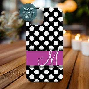 Pink und Schwarz-Polka-Punktmuster mit Monogramm Case-Mate iPhone Hülle