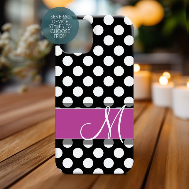 Pink und Schwarz-Polka-Punktmuster mit Monogramm Case-Mate iPhone Hülle (Personalized Phone Case with Monogram)