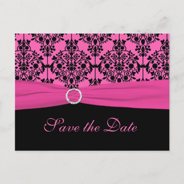 Pink und Schwarz Save the Date Postkarte (Vorderseite)