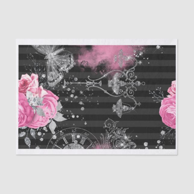 Pink und Schwarz Shabby Glam Seidenpapier (Vorderseite)