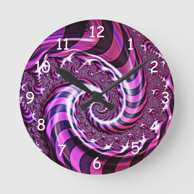 Pink und Schwarz-Spirale-Illusion Runde Uhr (Vorderseite)