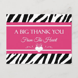 Pink und schwarz Zebra Print Vielen Dank aus dem H Postkarte