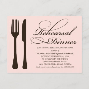 PINK UND SCHWARZE FLATWARE   PROBE DINNER INVITE EINLADUNGSPOSTKARTE