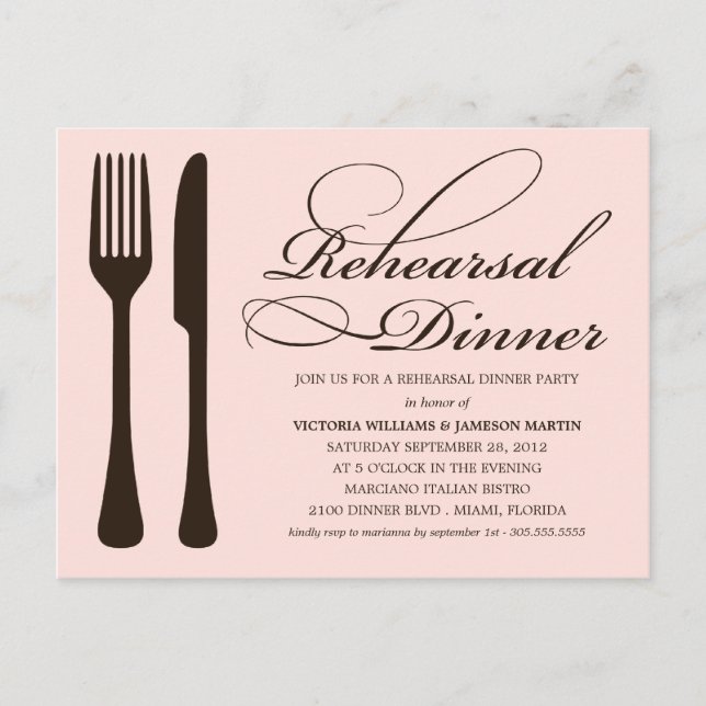 PINK UND SCHWARZE FLATWARE | PROBE DINNER INVITE EINLADUNGSPOSTKARTE (Vorderseite)