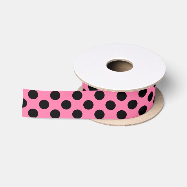 Pink und Schwarzer Polka-Punkt Satinband (Spule)