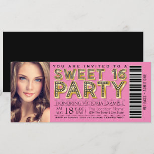 Pink und schwarzes Hollywood-Glamour-Sweet-16-Tick Einladung