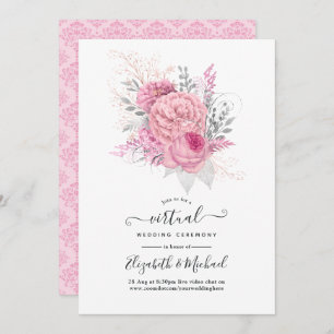 Pink und Silber Blumen und Spitzen Virtual Wedding Einladung