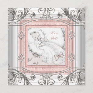 Pink und Silver Baby Girl Dusche Einladung