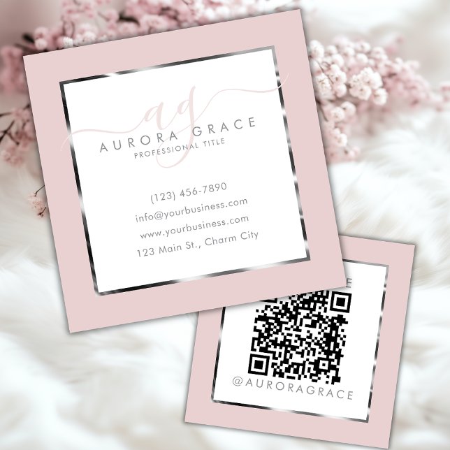 Pink und Silver Beruflich Prestige Quadratische Visitenkarte (Von Creator hochgeladen)