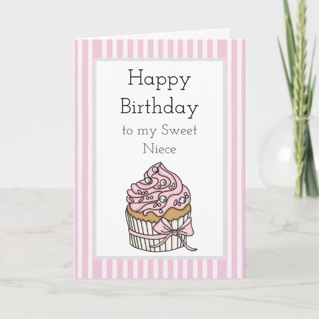 Pink und Silver Cupcake | Happy Birthday Niece Karte (Vorderseite)
