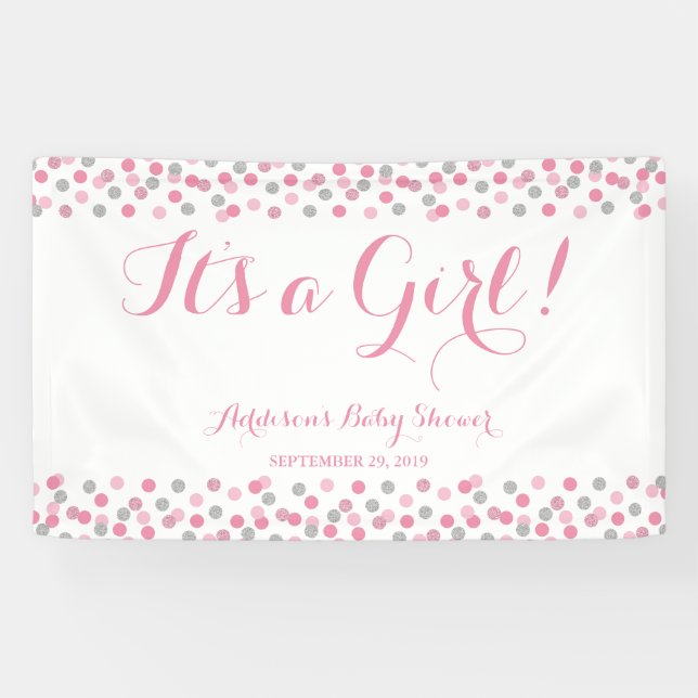 Pink und Silver Glitzer Babydusche Banner Grosses (Horizontal)