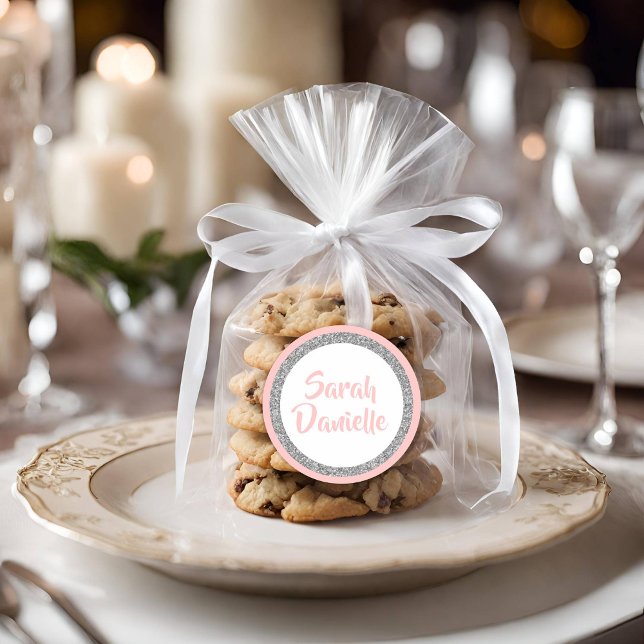 Pink und Silver Glitzer Gefälligkeitsaufkleber Runder Aufkleber (Von Creator hochgeladen)