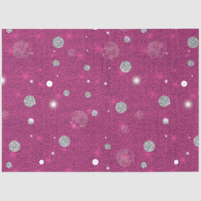Pink und Silver Glitzer Polka Dots Weihnachten Seidenpapier (Vorderseite)