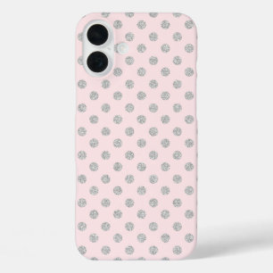 Pink und Silver Imitate Glitzer Polka Dots Muster iPhone 16 Plus Hülle