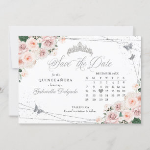 Pink und Silver Quinceñera Save the Date Einladung