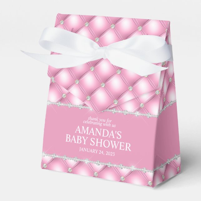 Pink und Silver Tufed Glamour Bevorzugung Box Geschenkschachtel (Vorderseite)