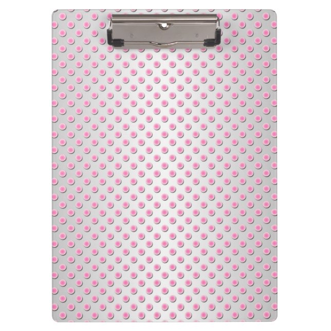 Pink und Silvery White Polka Dot Muster Klemmbrett (Vorderseite)