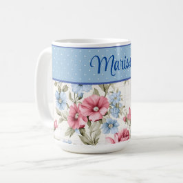Pink und Sky Blue Floral und Polka Dots Tasse