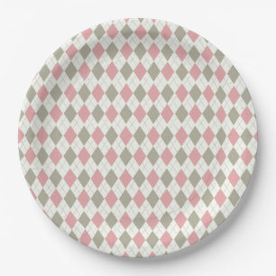 Pink und Taupe Raute Muster-Elegant Versatile Pappteller