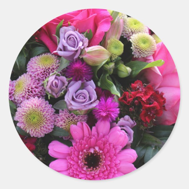 Pink und Violet Bouquet Runder Aufkleber (Vorderseite)