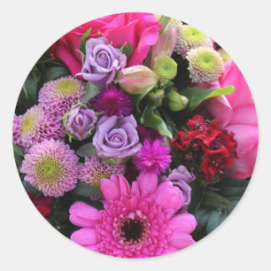 Pink und Violet Bouquet Runder Aufkleber