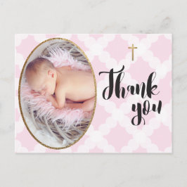 Pink und weiß Baby Girl Baptisc Danke Postkarte