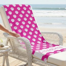Pink und Weiß Muschel Muster Custom Beach Handtuch