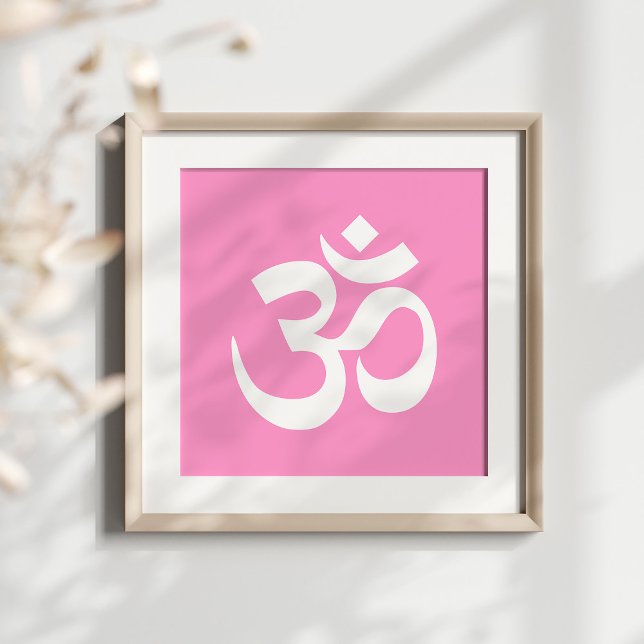Pink und Weiß Om Symbol Poster (Om symbol in pink and white.)