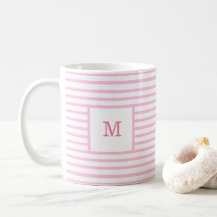 Pink und weiße Streifen für Baby-Monogramm Kaffeetasse
