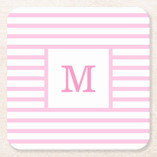Pink und weiße Streifen für Baby-Monogramm Rechteckiger Pappuntersetzer (Vorderseite)
