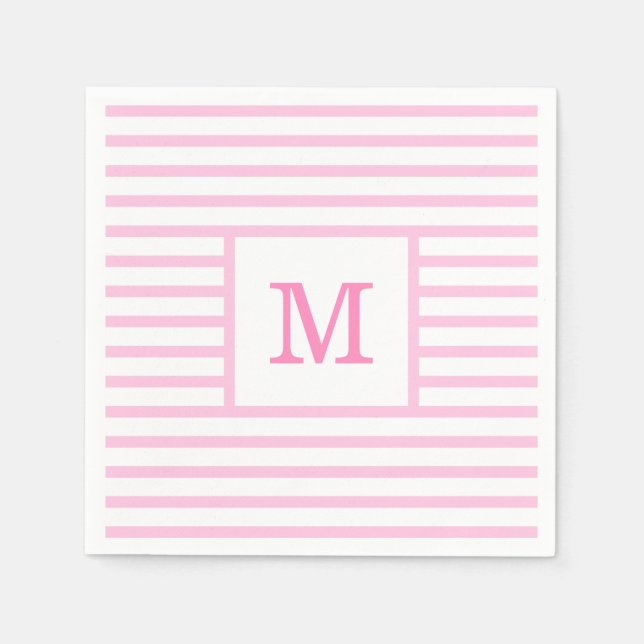 Pink und weiße Streifen für Baby-Monogramm Serviette (Vorderseite)