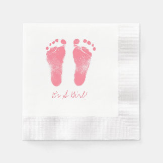 Pink und White Baby Footprints Serviette