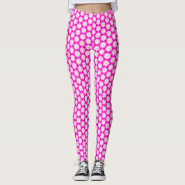Pink und White Daisy Blume Muster Leggings