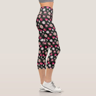 Pink und White Daisy Muster Capri Leggings
