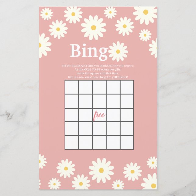 Pink und White Daisy Wassercolor Bingo Game (Vorderseite)