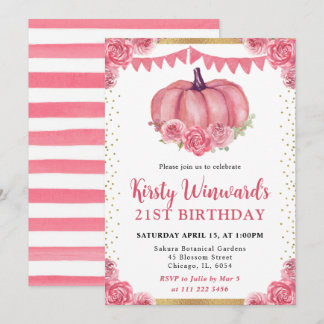 Pink und White Floral Pumpkin Herbst 21. Geburtsta Einladung