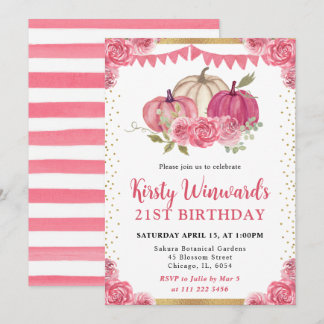 Pink und White Floral Pumpkins Herbst 21. Einladung