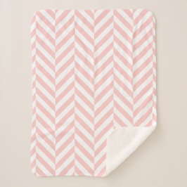 Pink und White Geometric Herringbone-Muster Sherpadecke