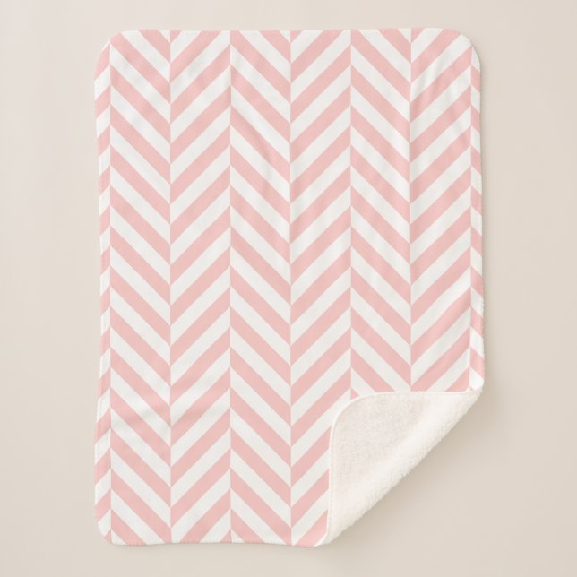 Pink und White Geometric Herringbone-Muster Sherpadecke (Vorderseite)
