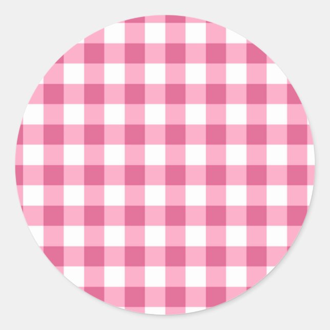 Pink und White Gingham Karo Muster Runder Aufkleber (Vorderseite)