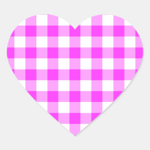 Pink und White Gingham Muster Herz-Aufkleber