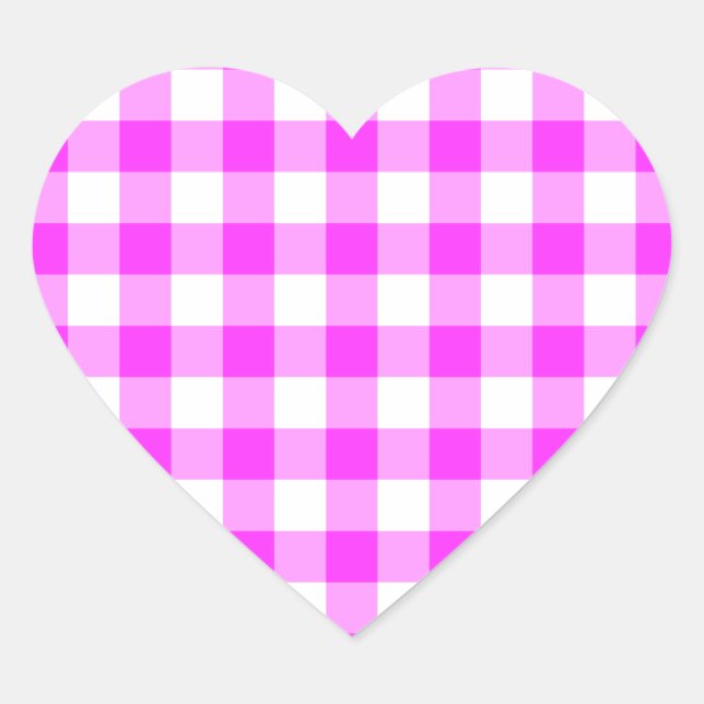 Pink und White Gingham Muster Herz-Aufkleber (Vorderseite)